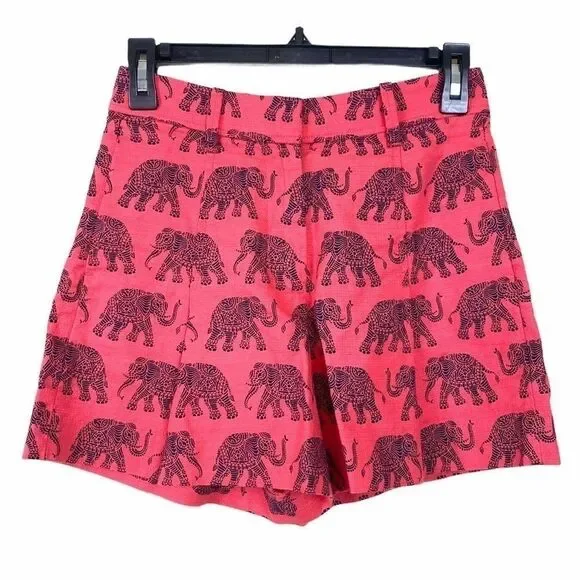 JCrew Coral Red Elephant Print High Waist Shorts